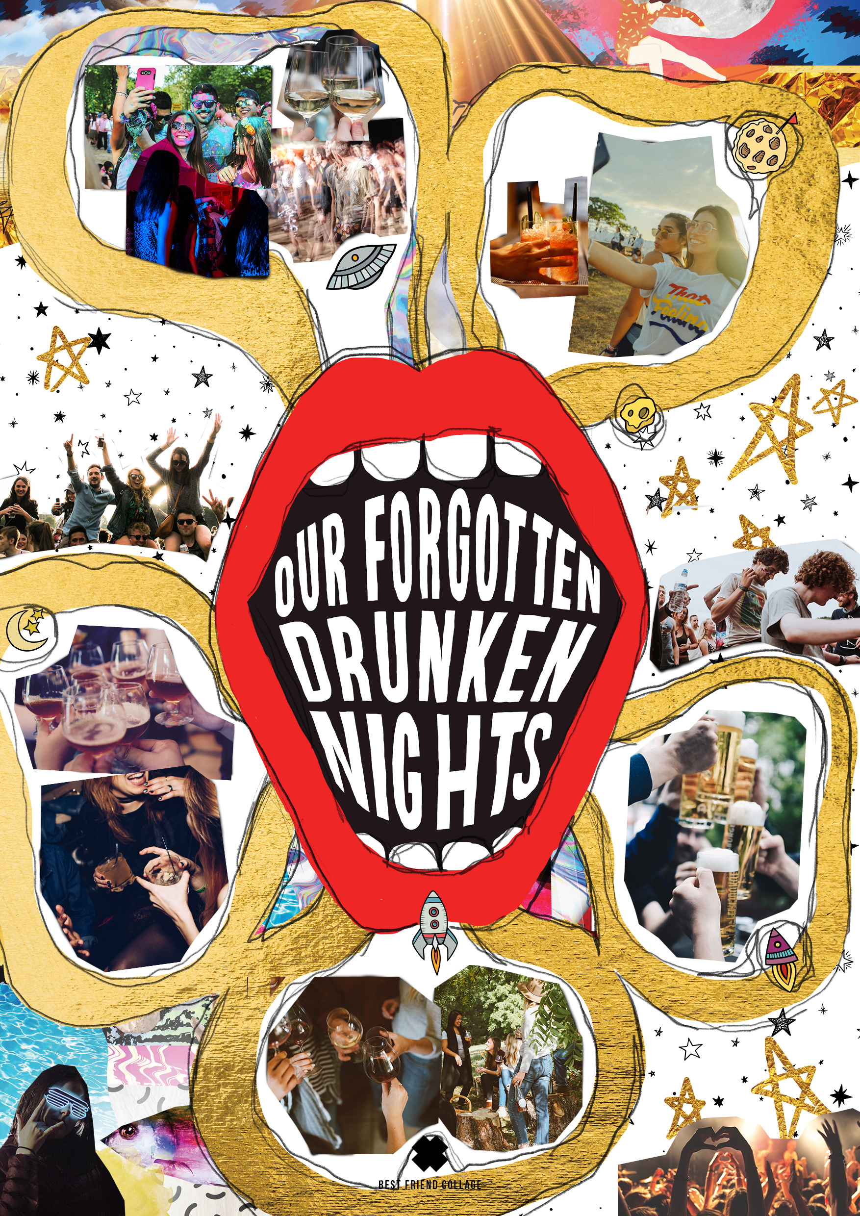 Our Forgotten Drunken Nights Collage Poster Comme Glom