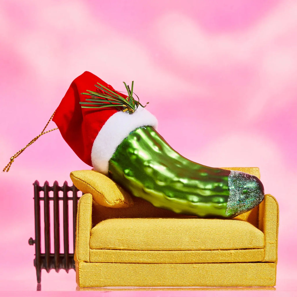 pickle ornament on couch