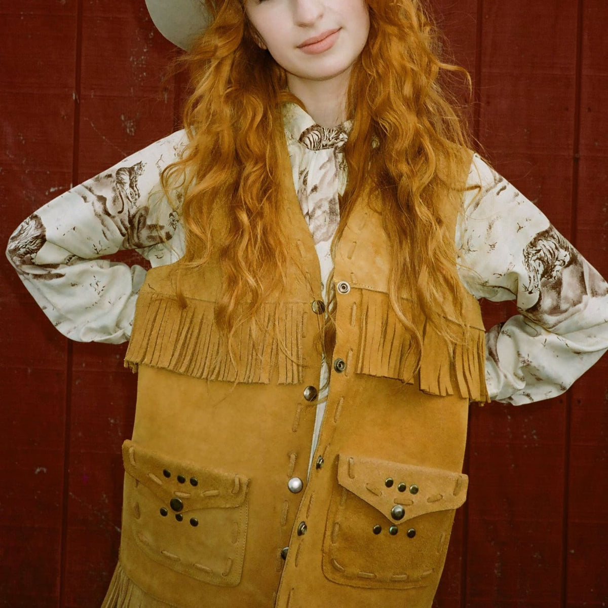 Vintage Western Suede Fringe Vest Cowgirl Aesthetic - Fringe