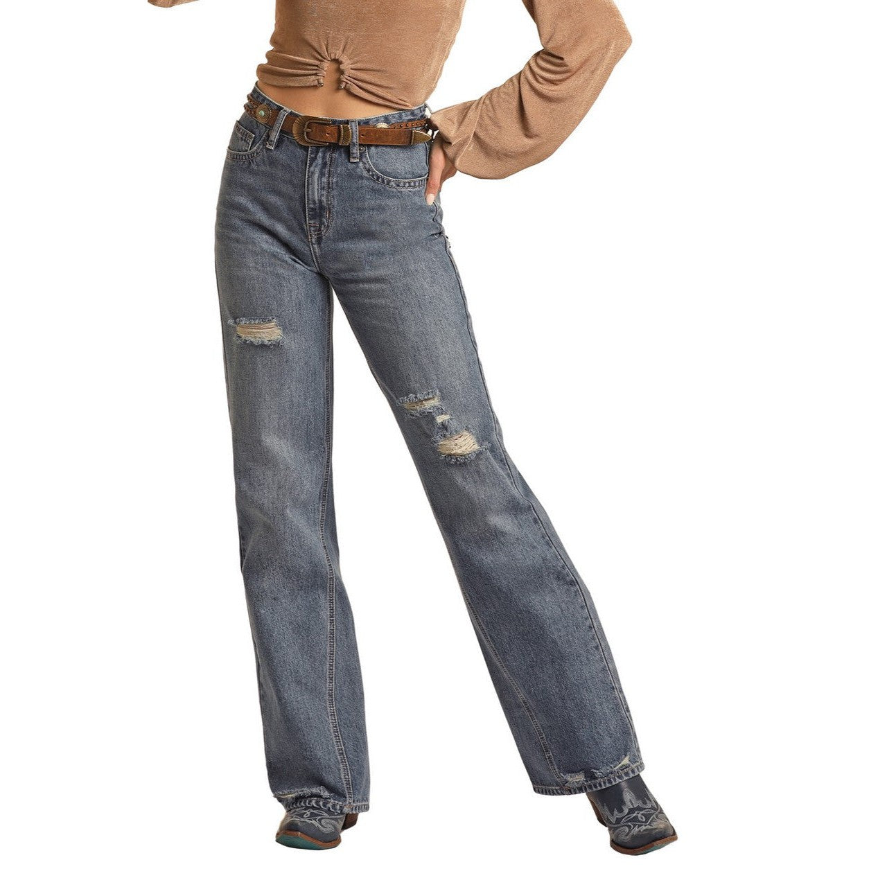 Rock & Roll Womens High Rise Extra Stretch Palazzo Flare Jeans - Mediu