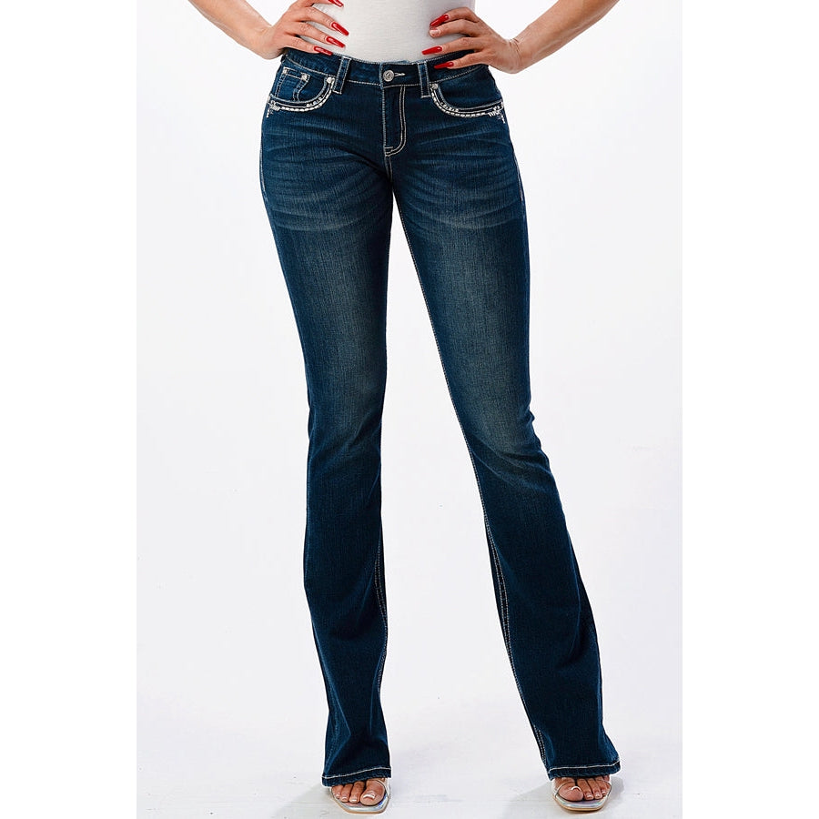 Miss Me Mid Rise Boot Cut Jeans - Aztec Accent