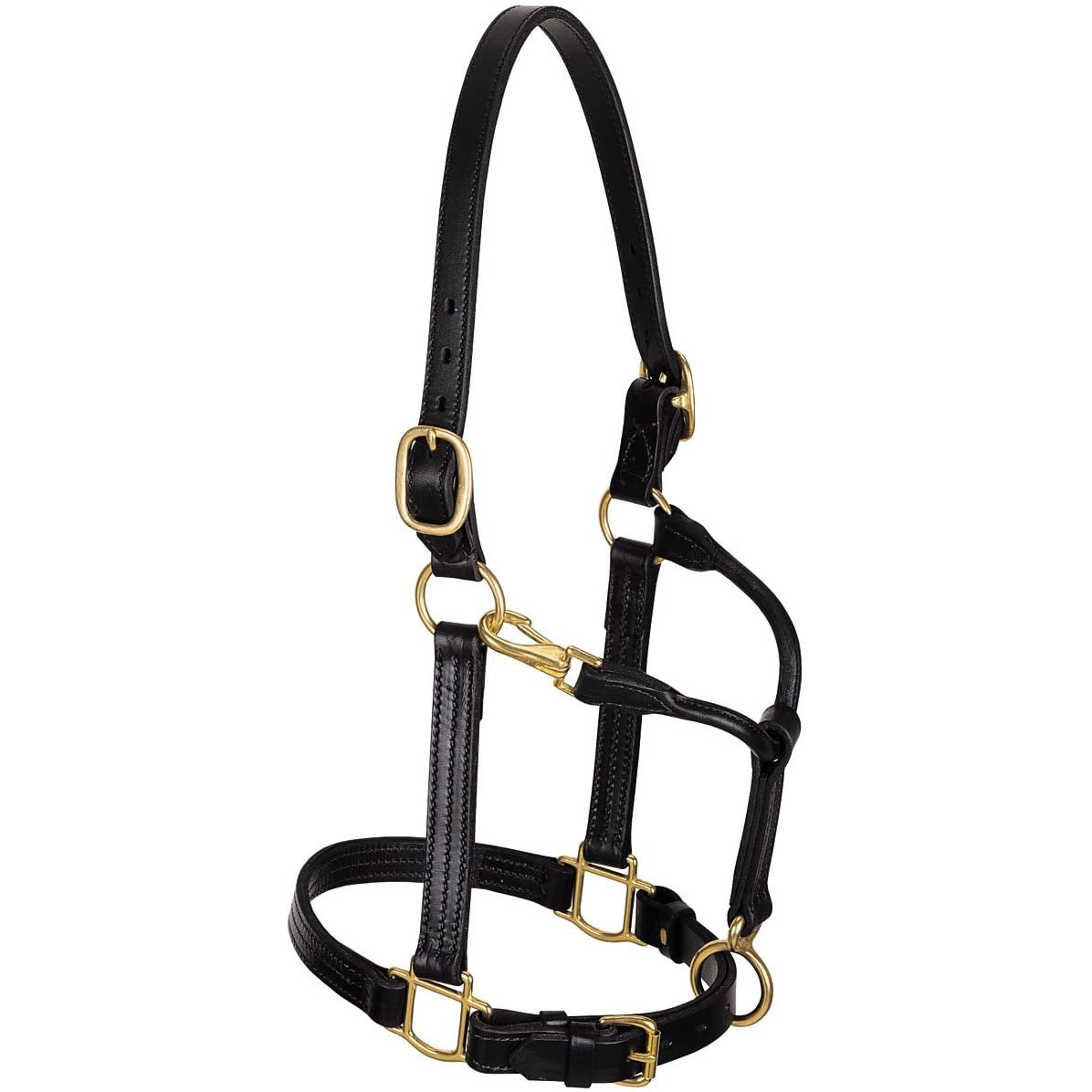 Classic western raw leather halter with carabiner hook