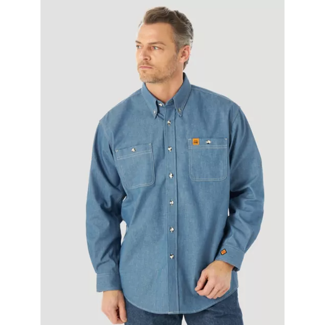 Wrangler FR Flame Resistant LS Work Shirt Blue Chambray– Irvine Tack &  Western Wear