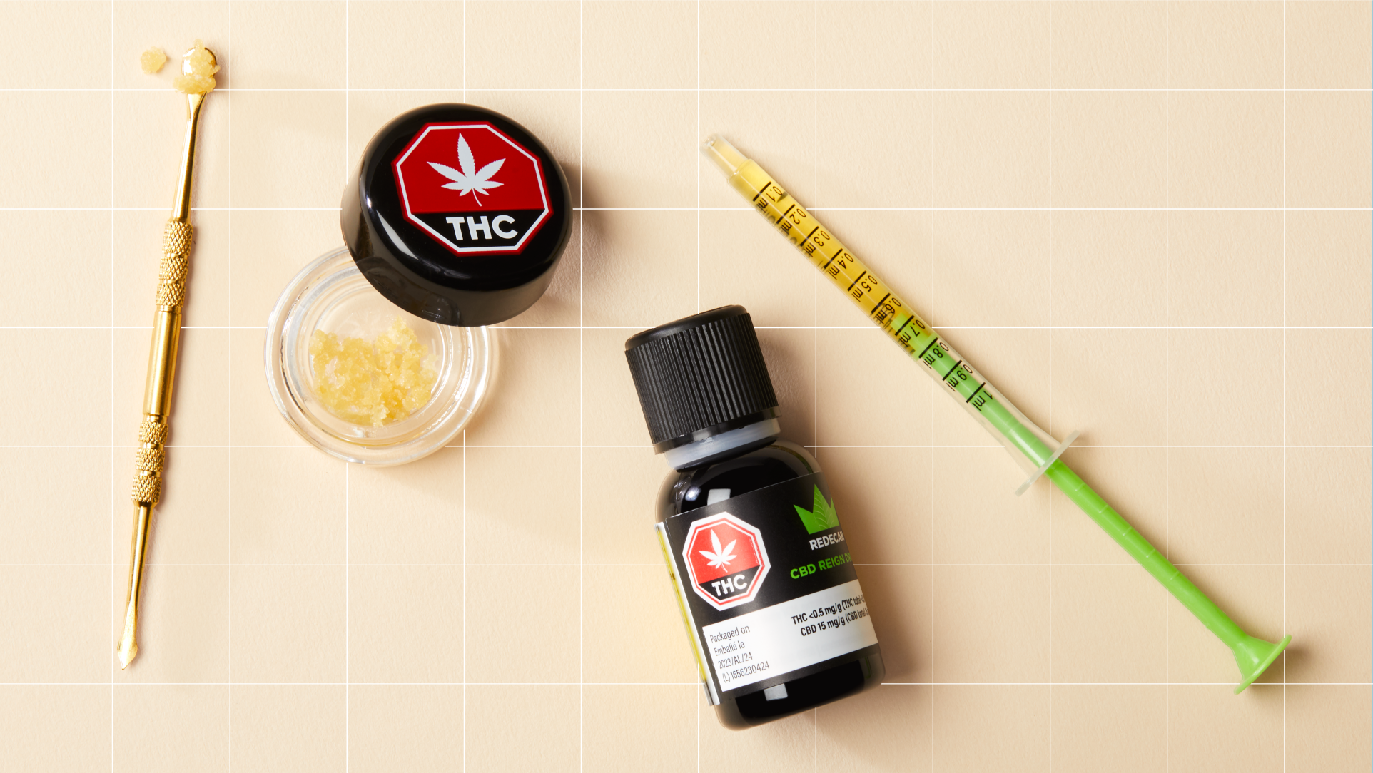 overhead photo of extract and concentrate products