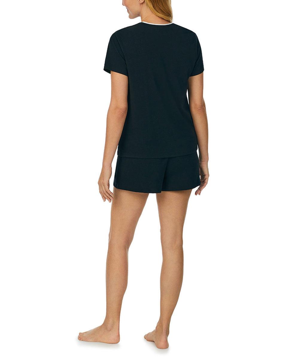 Short Sleeveboxer Contrast Trim Pajama Set - Black - On Gossamer