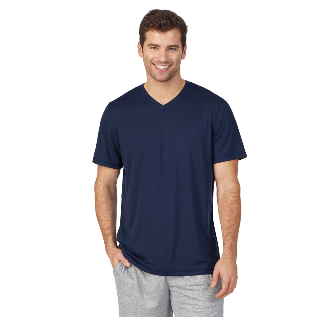 Mens Far-Infrared Enhance Sleep Short Sleeve V-Neck Top - Cuddl Duds