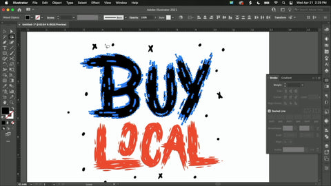 Lectura de texto "Comprar local" en negro y rojo en Adobe Illustrator