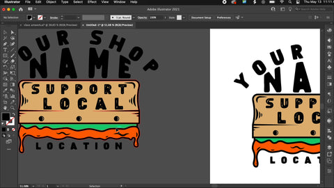 Two print shop designs, one ready for printing