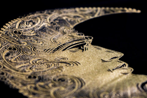 a half moon design printed with gold metallic ink