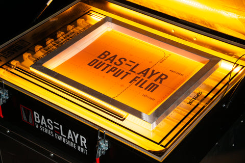 A baselayr screen with film sits on an exposure unit
