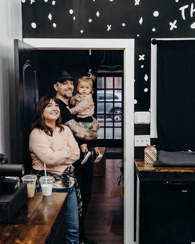 Josh and his family in the studio