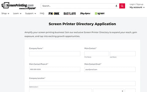 the application page on ScreenPrinting.com for shops to add their business