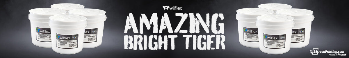 Eight containers of Wilflex Amazing Bright Tiger White floating in a black space with texting saying Wilflex Amazing Bright Tiger White floating in the middle