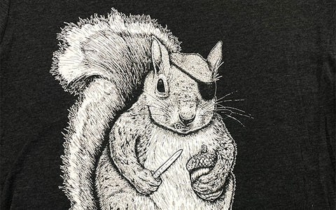 a white print of a squirrel