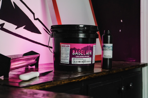 baselayr long lasting emulsion and diazo on a table next to a scoop coater