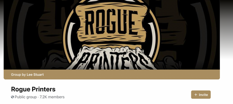 The logo for the Rogue printers facebook group. 