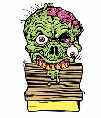 A zombie with a squeegee in its mouth