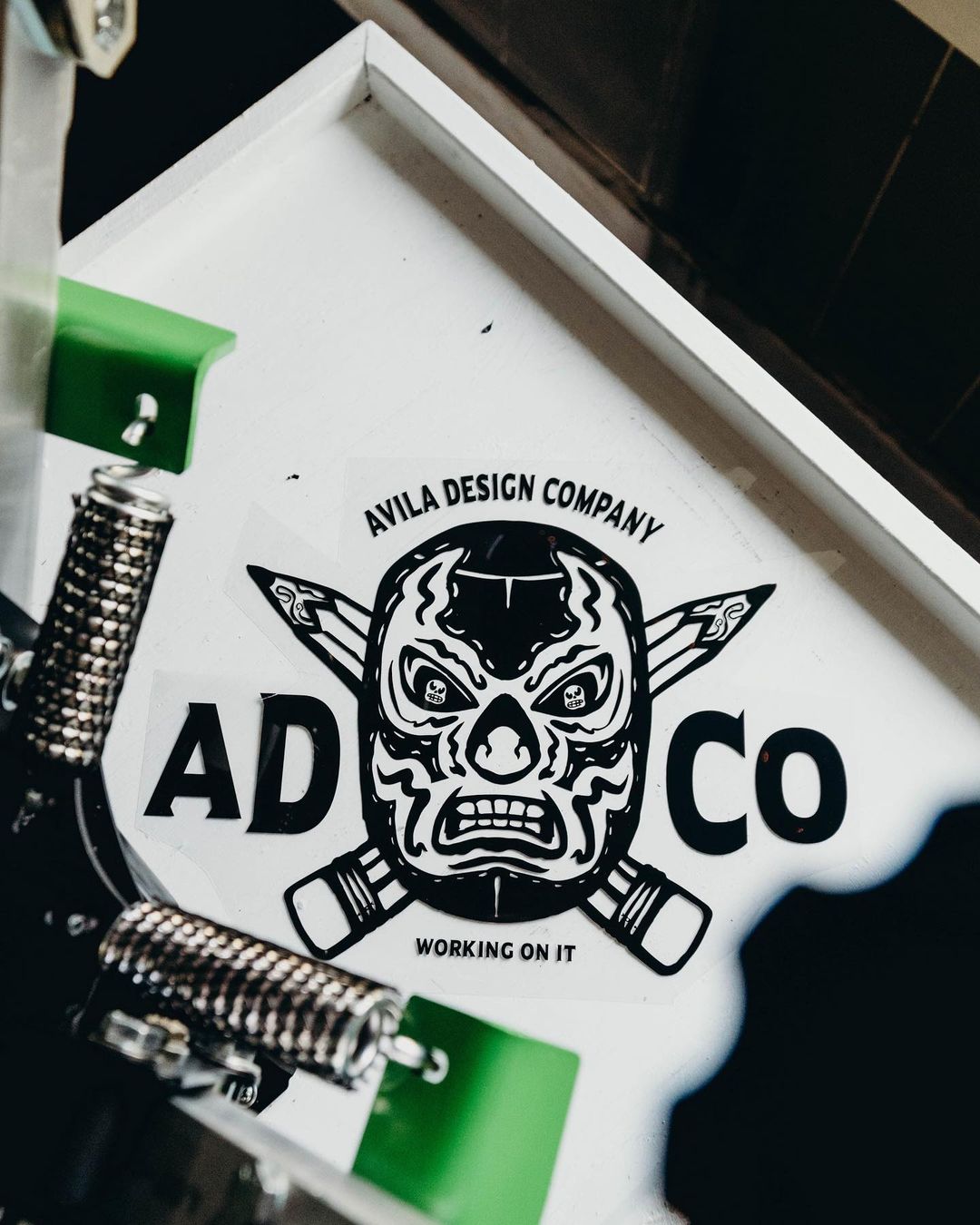 overhead shot of a logo on press