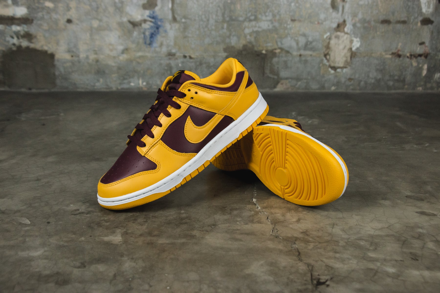 nike dunk low gold white maroon