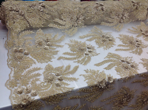 champagne beaded lace fabric