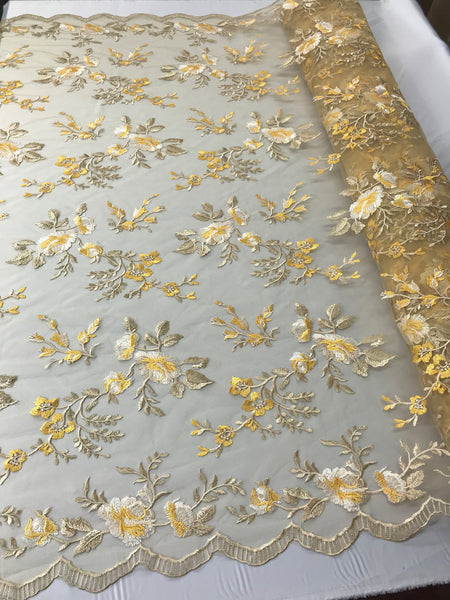 gold embroidered lace fabric