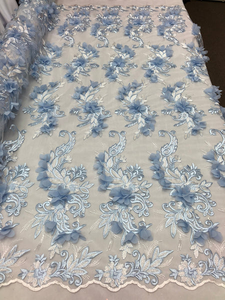 blue lace fabric by the yard