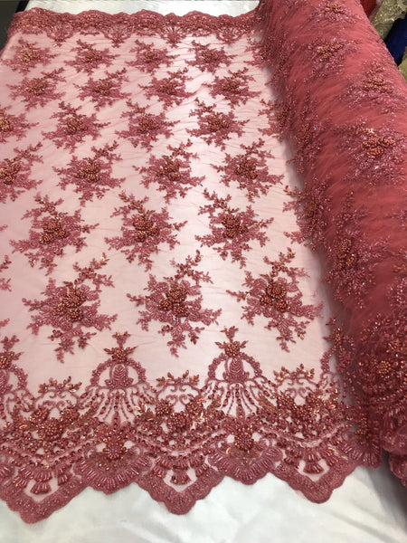 coral lace fabric by the yard