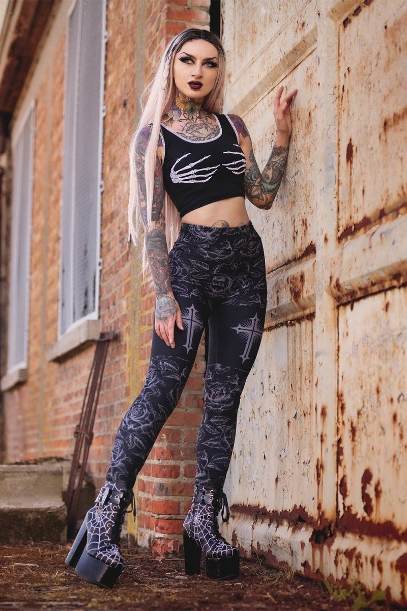 Gothic Women's Lace Leggings With Criss-cross Straps