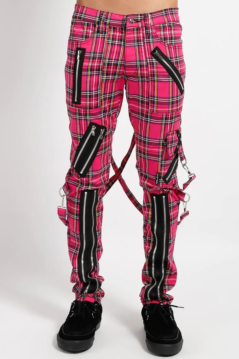 Vntg Tripp Purple Orange Plaid Chain Pants 36 M 15F Punk Goth Emo