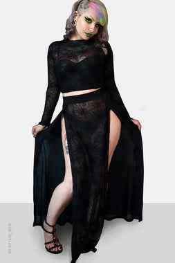 Plus Halloween Spider Web Mesh Flare Pants