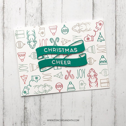 Concord & 9th CHRISTMAS CHEER TURNABOUT Stamp & RIBBON BANNER Die Sets