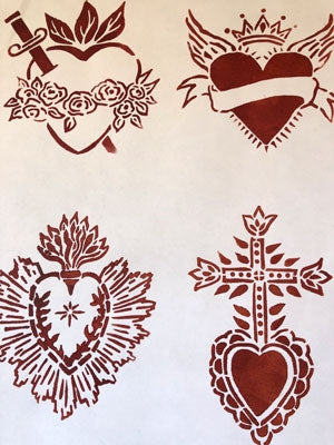 StencilGirl - Four Sacred Hearts Stencil