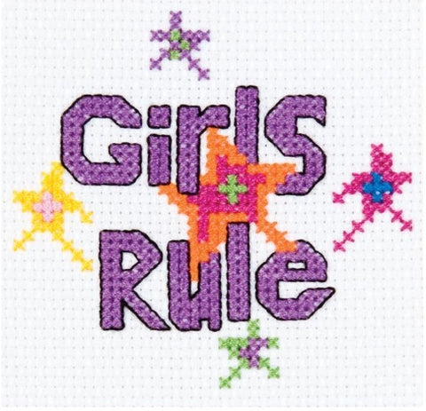 Bucilla - My 1st Stitch Mini Counted Cross Stitch Kit 3" Round - Girls Rule (14 Count)