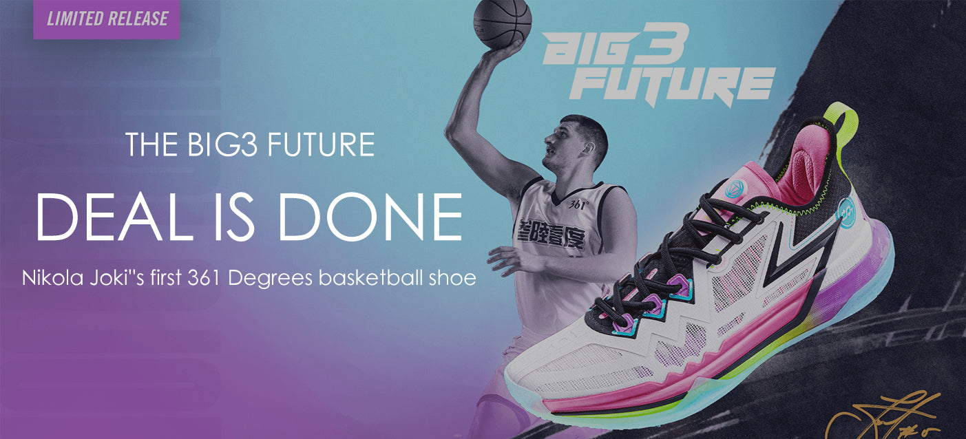BIG3 FUTURE Double-Layer Engine Drive: Featuring a White/Black colorway, with Qu!kCQTECH midsole for responsiveness, SOAR PLATE for energy, and Qu!kFLAMECQT foam for comfort. Enjoy breathability and stability with C!LK tech. Secure fit with MORPHIT lacing. Elevate your game with the Nikola Jokić collaboration!