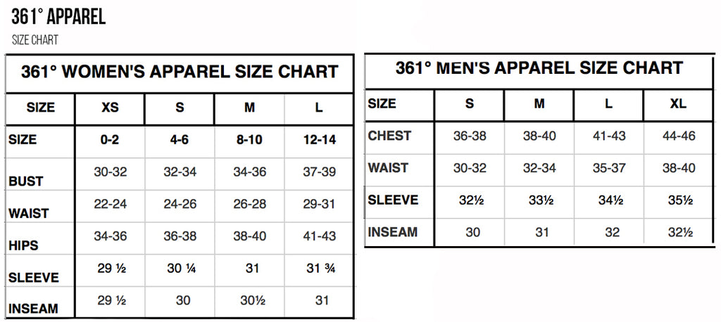 Size Chart – 361 Degrees