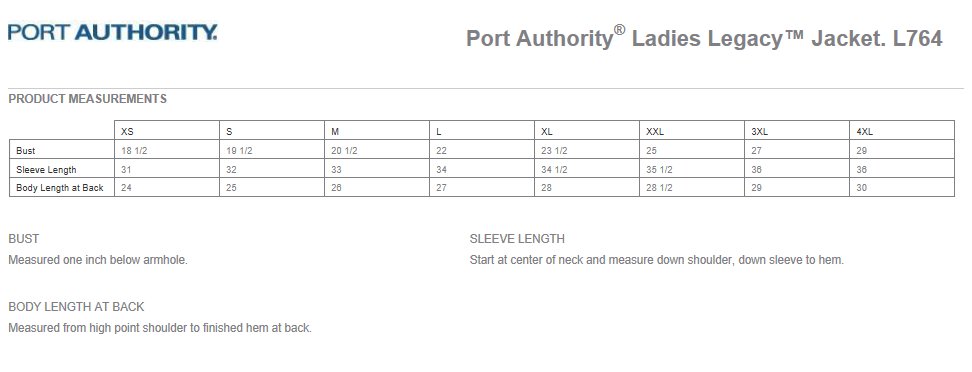 Port Authority Clothing Size Chart