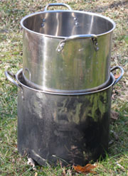 Pot Containing Whistle Mix Drying in Hot-Water Bath