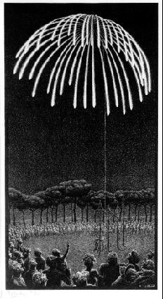 M.C. Eschers  Lithograph, Vuurwerk (Fireworks)