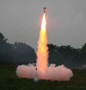 Large whistle rocket with 10-inch heading.