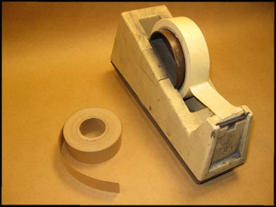 Masking tape dispenser and 1-inch gummed paper tape