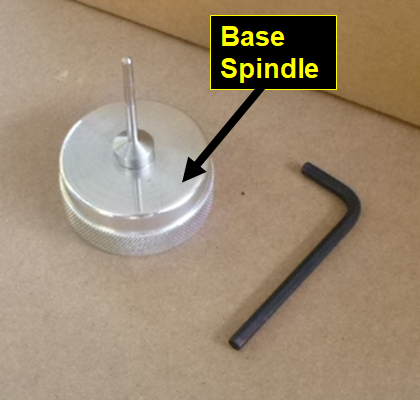 Skylighter's model rocket tooling base with spindle attached