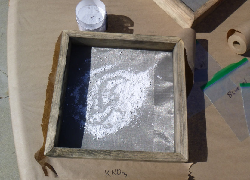 Screening potassium nitrate through a 100-mesh screen