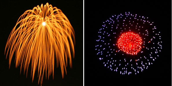 Gold and Blue Aerial Fireworks Star Bursts