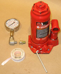 Pressure Gauge, Hydraulic Fittings, and Teflon Tape, Ready To Be Installed on Bottle Jack