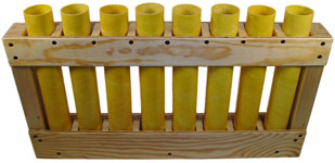 Perpendicular Fiberglass Mortars in Wooden Racks