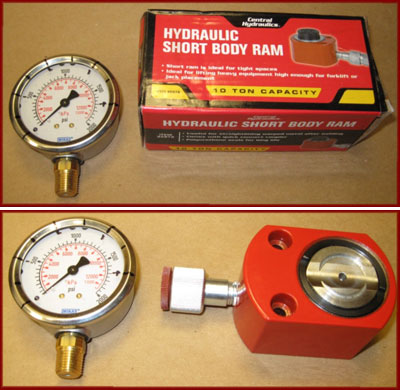 10 Ton Short Body Ram and Hydraulic Pressure Gauge