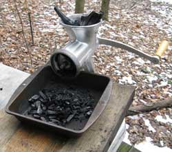 Grinding lump charcoal with a meat grinder