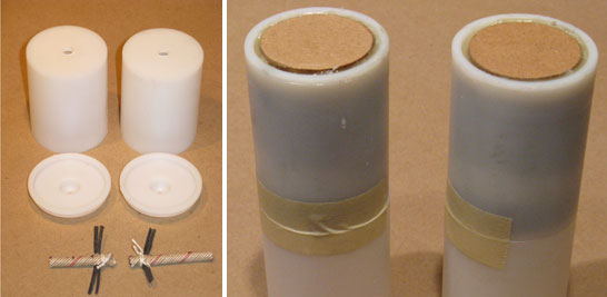 Plastic Shell Casings and Time Fuse for Peanut Shell, and Filled Casings with Paper Discs Glued in Ends