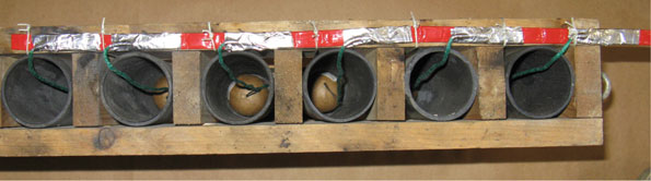 Artillery shell Rack Loaded with Chained Artillery Shells