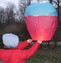 My Lovely Assistant Molly Launching a Homemade Sky Lantern